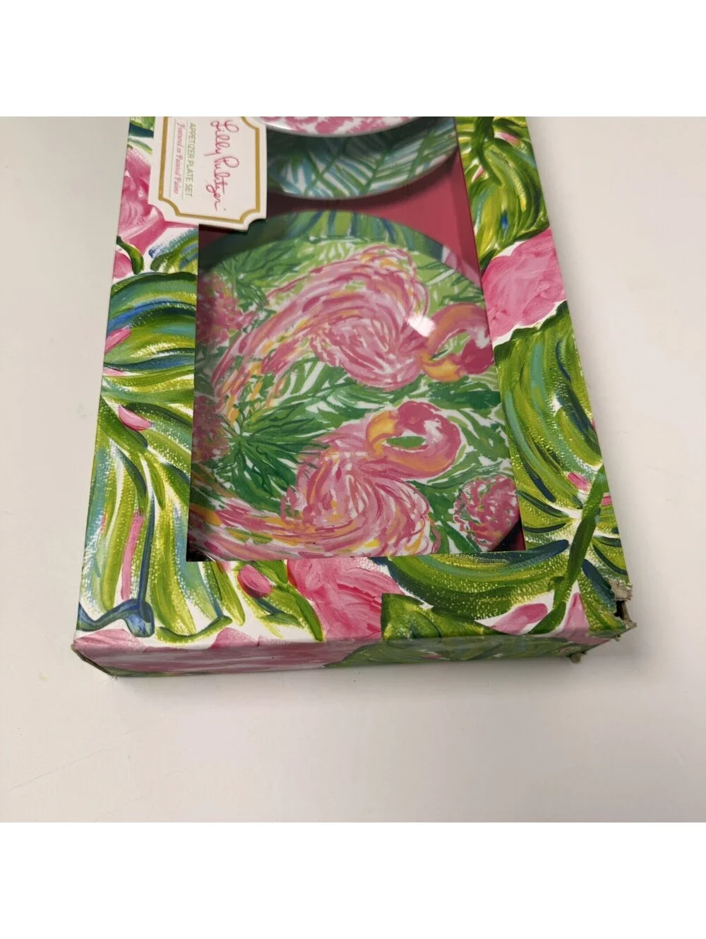 Lilly Pulitzer Set Of 4 Appetizer Plates Painted Palms Design New In Box
